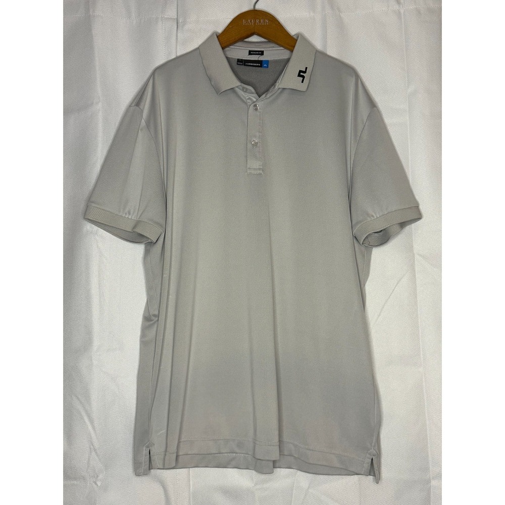 J.Lindeberg Golf Polo Shirt Men XXL Gray Lux KV TX Jacquard Logo Performance